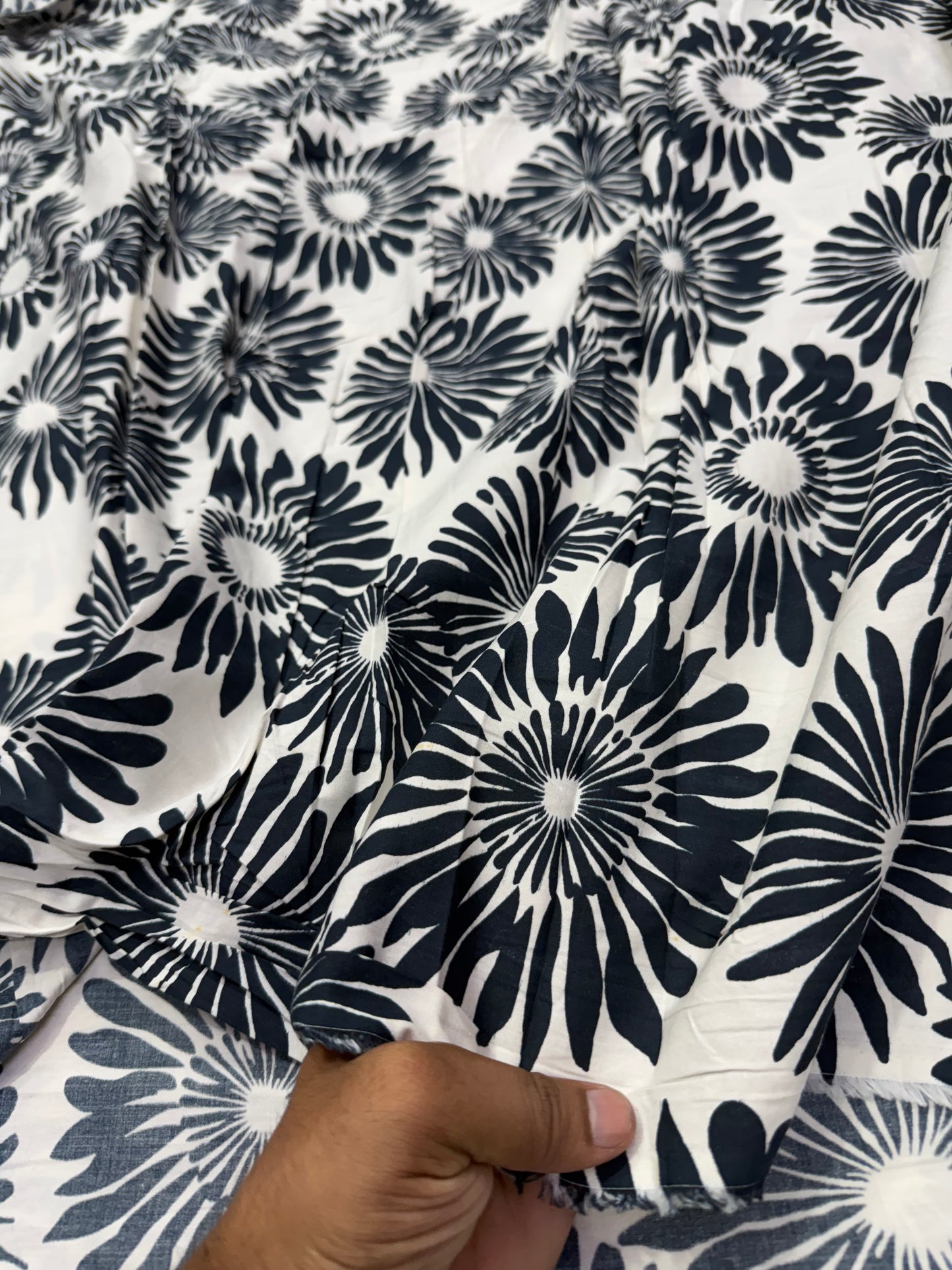 Buy Cotton Poplin White Base Bold Black Flower Printed Fabric