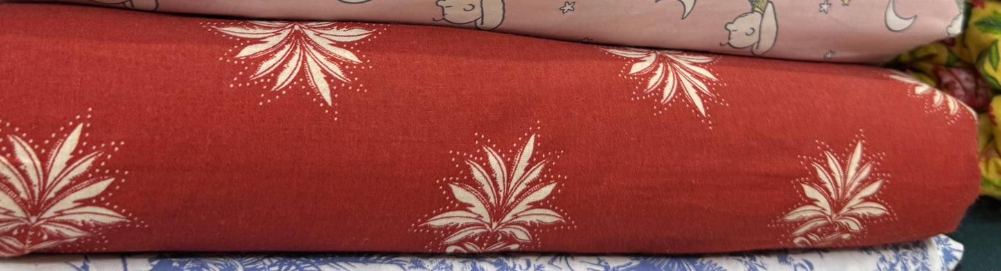 Buy Premium Cotton Red Base Fan Leaf Printed Fabric