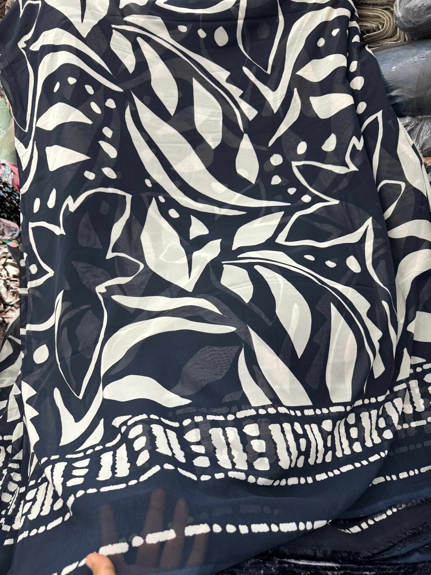 Buy Georgette Blue Base Bold Floral Printed Fabric