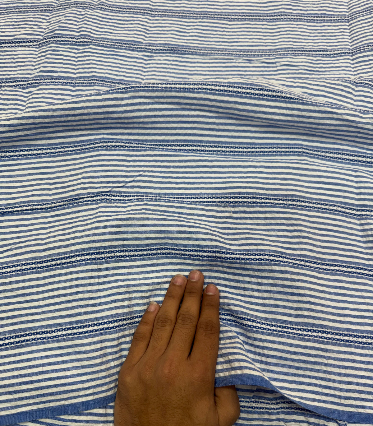 Buy Premium Cotton Seersucker Chambray Blue Dobby Stripe Fabric