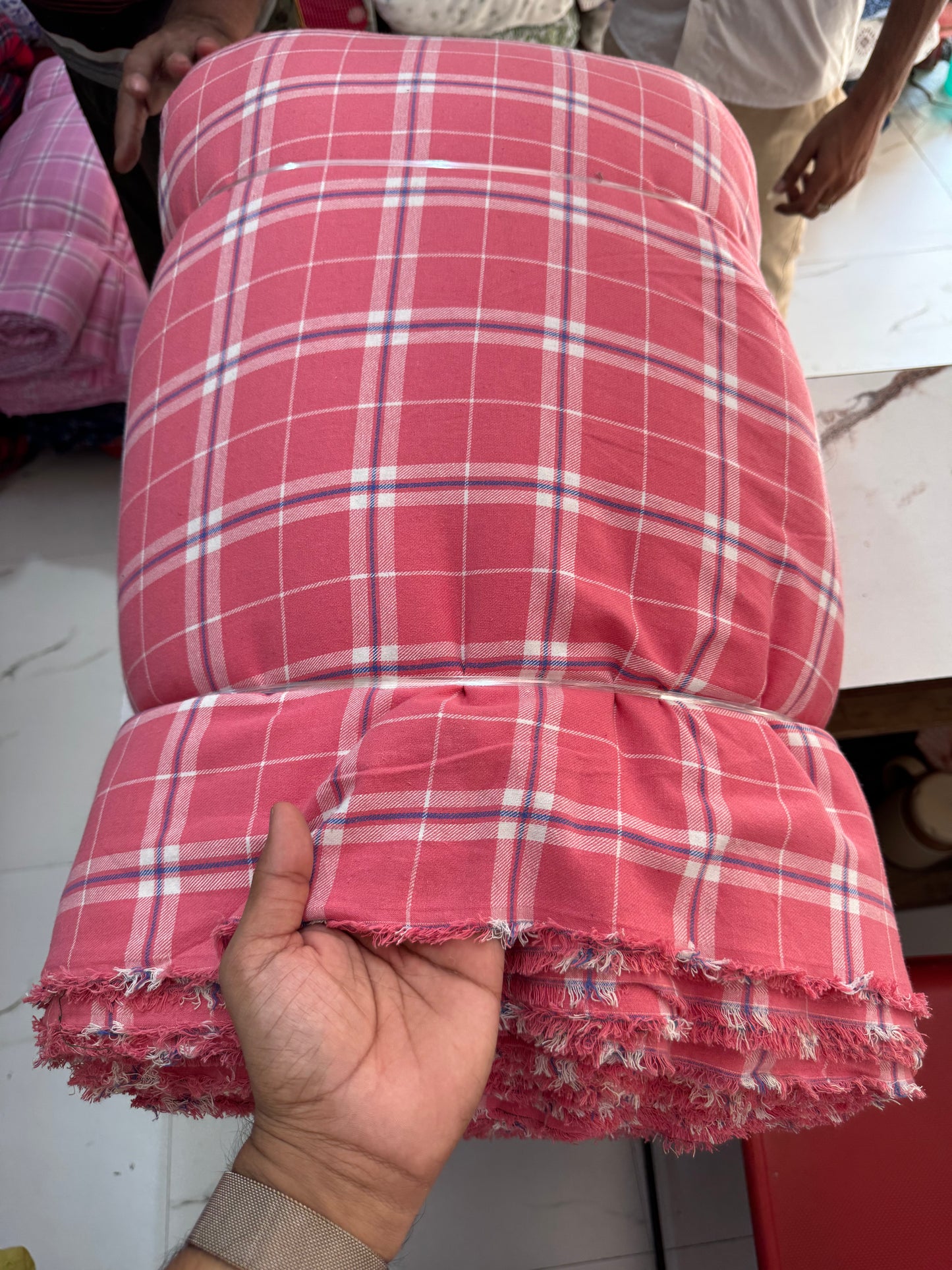 Buy Cotton Twill Blush Pink & White Check Fabric - MAF