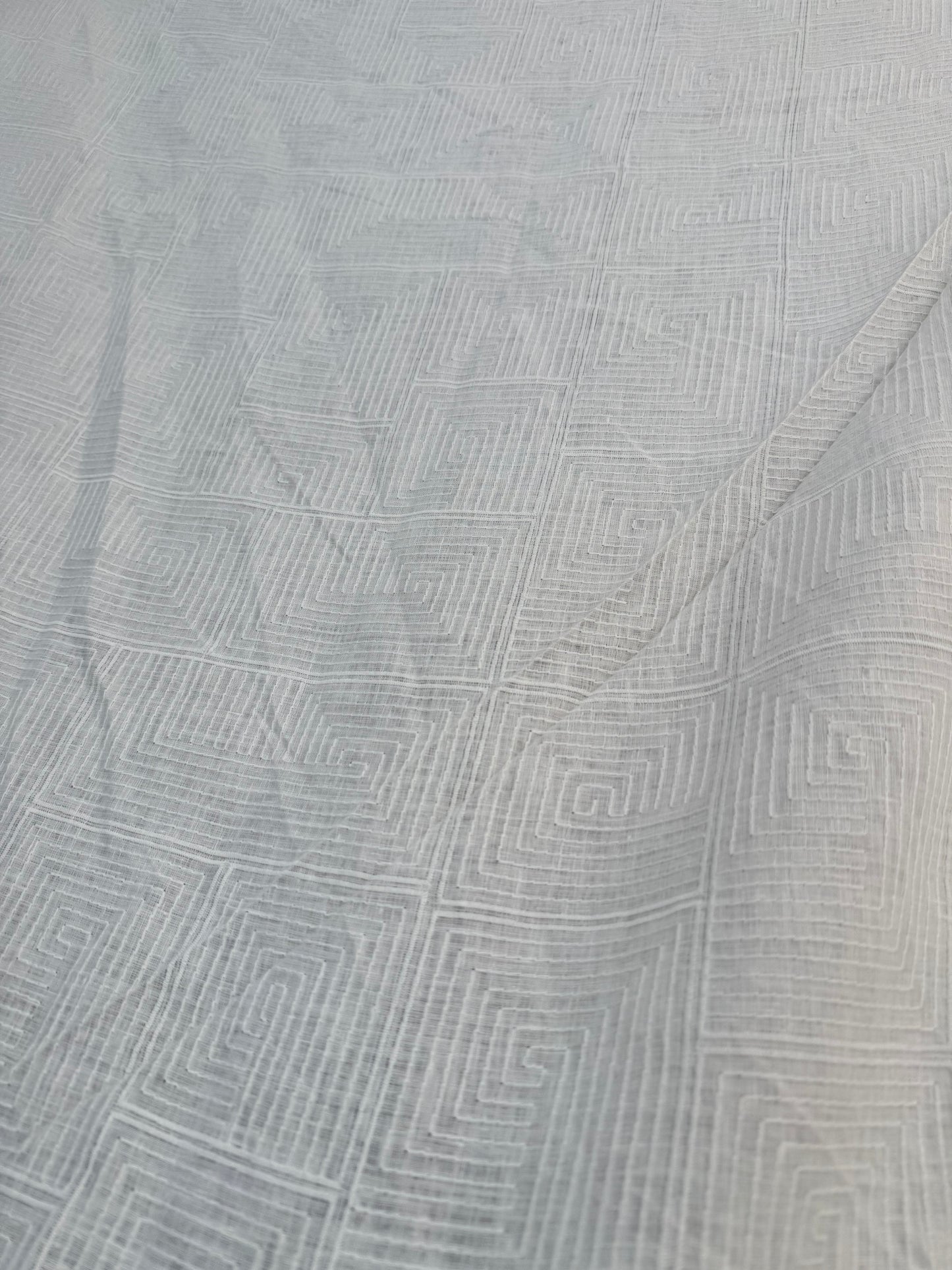 Buy pure linen white hand work embroidery fabric for kurta