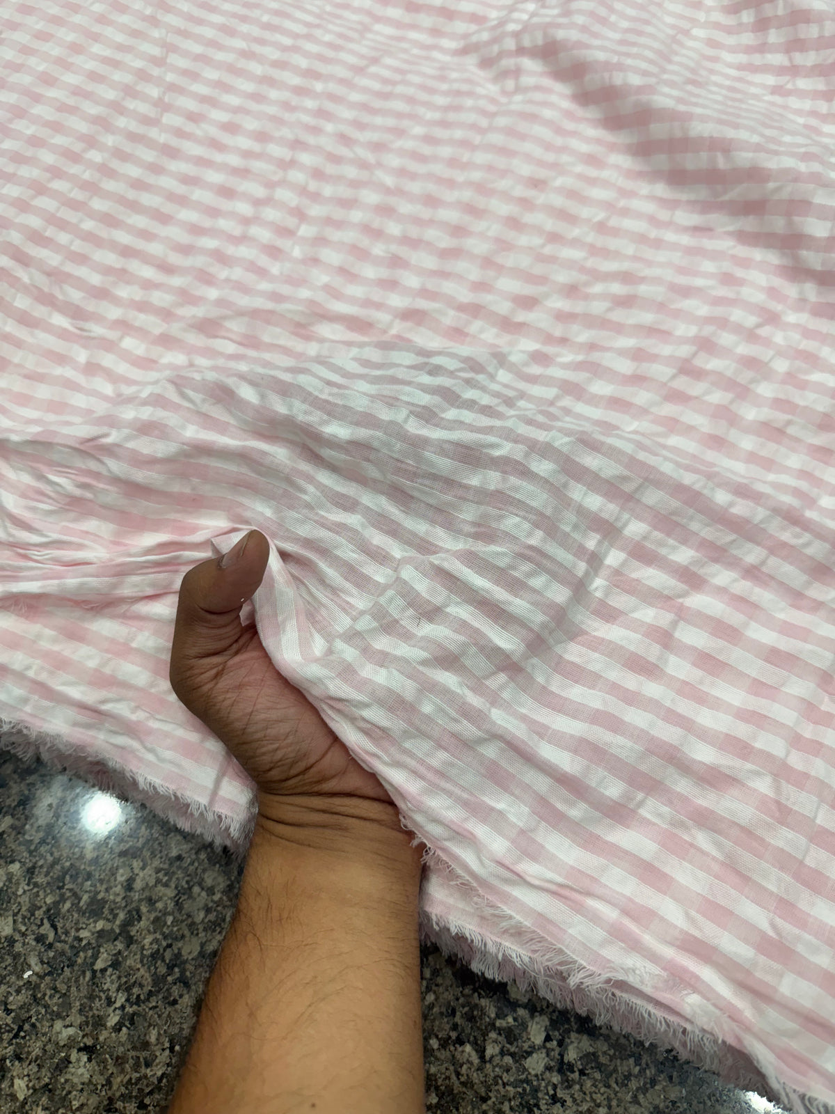 Buy Premium Seersucker Baby Pink White Gingham Check Fabric