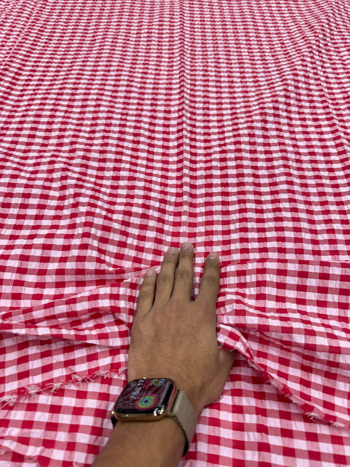 Buy Premium Seersucker Cherry Pink White Gingham Check Fabric
