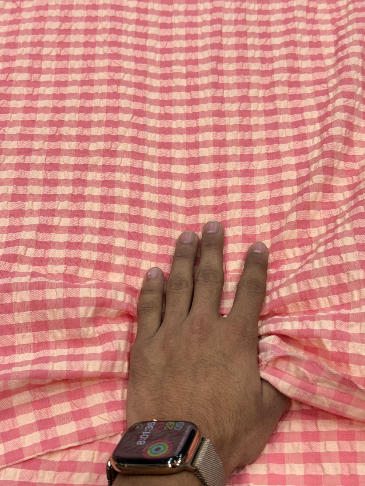 Buy Premium Seersucker Peach Gingham Check Fabric