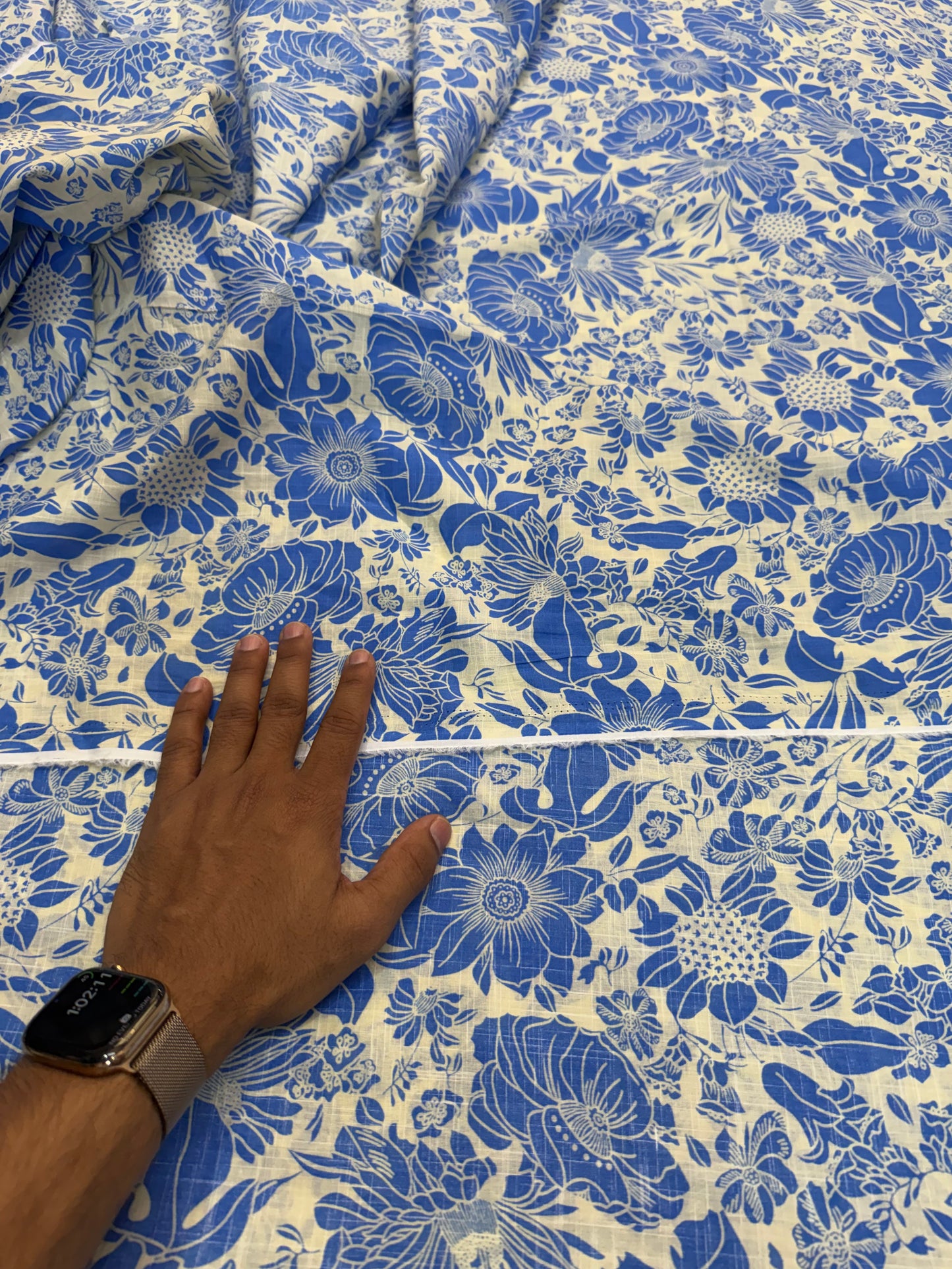 Buy Fine Premium Cotton Slub Botanical Blue Floral Printed