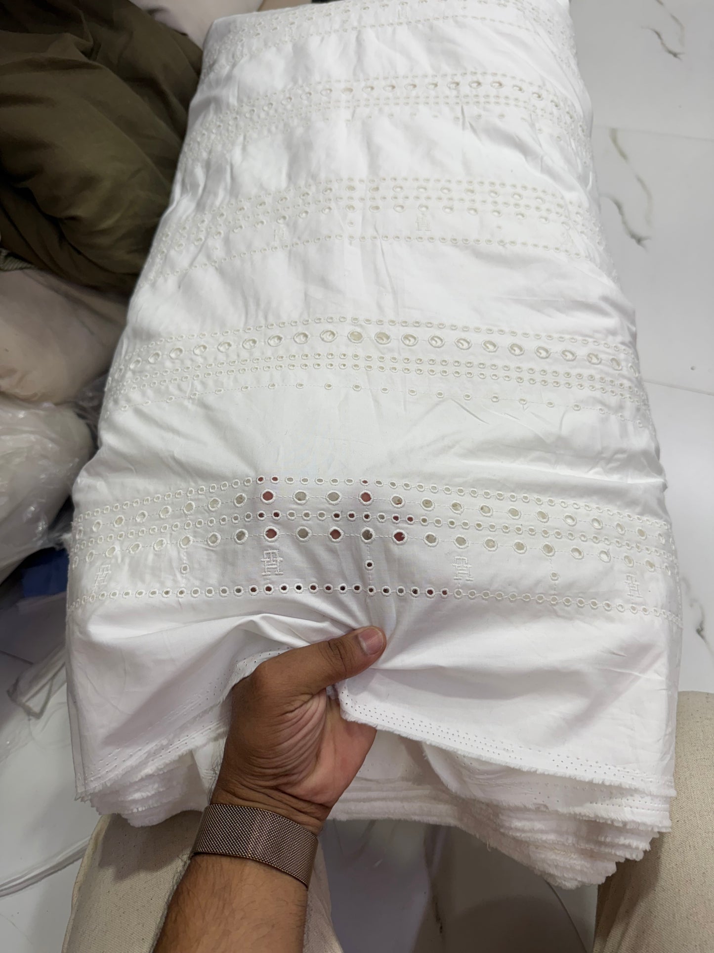 Buy Premium Cotton Cambric Schiffli Row Eyelet