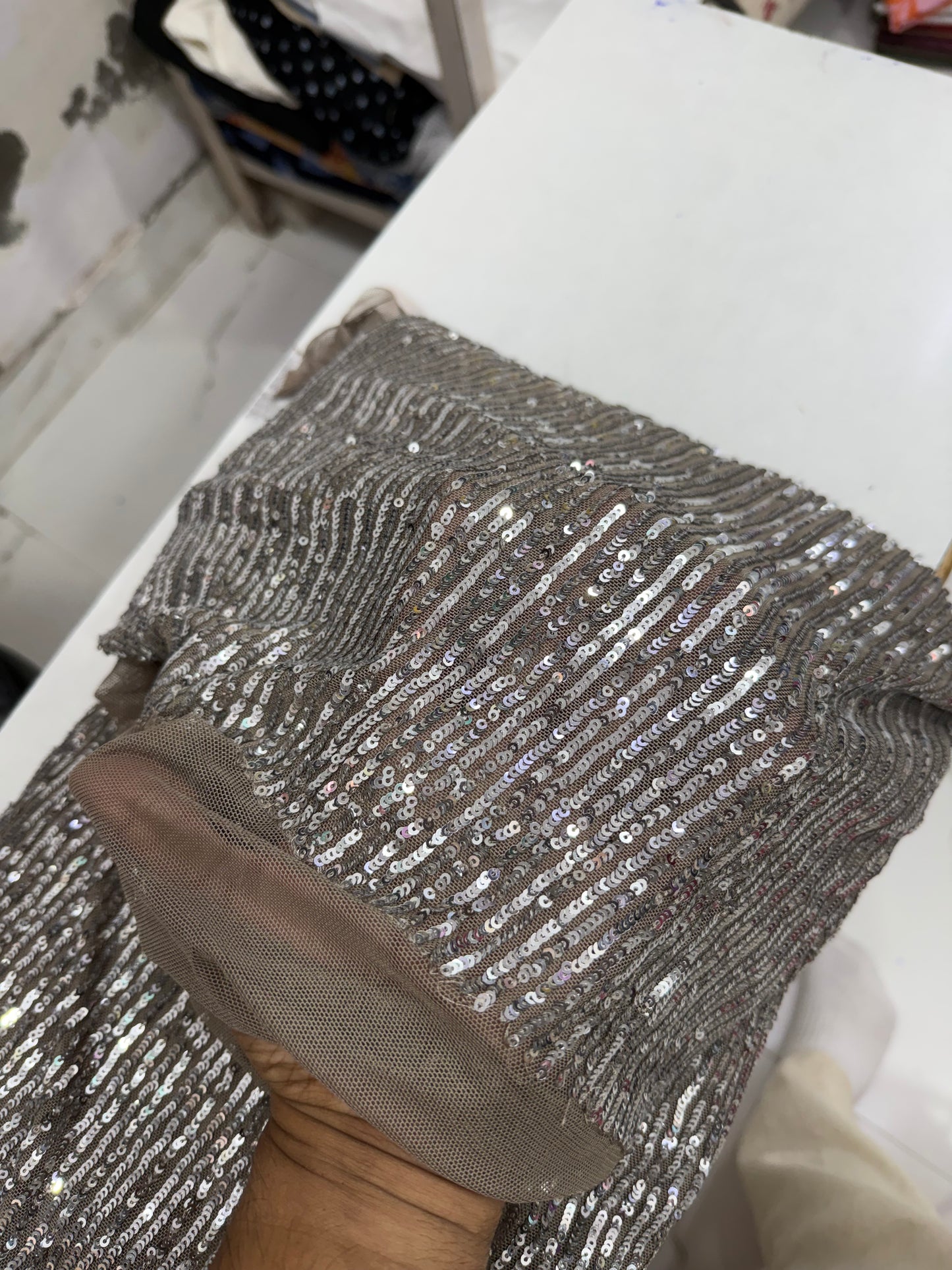 Buy Skin Mesh Gold Sequin Fabric