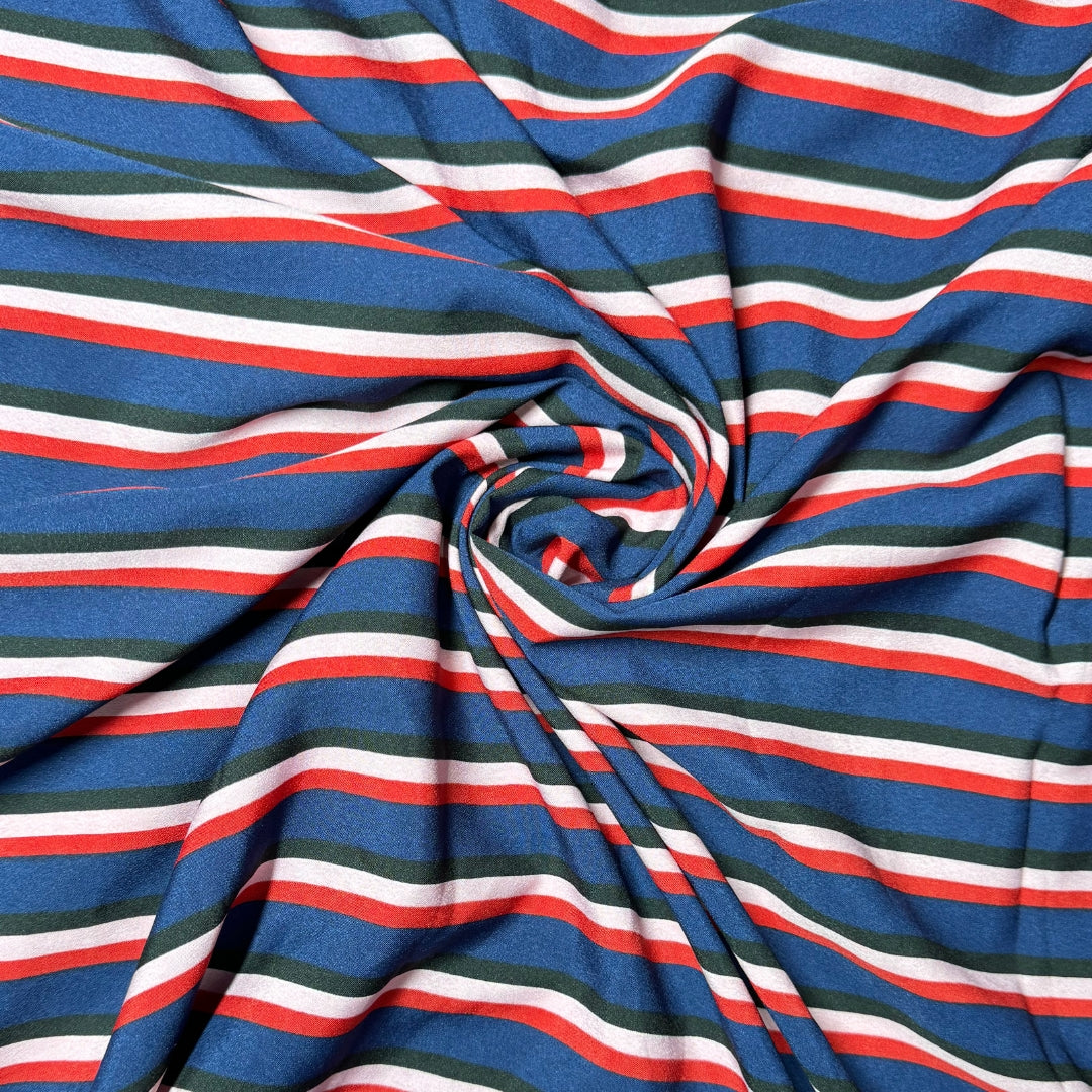 Buy Poly Crepe Blue Base Red & White Stripe - MAF