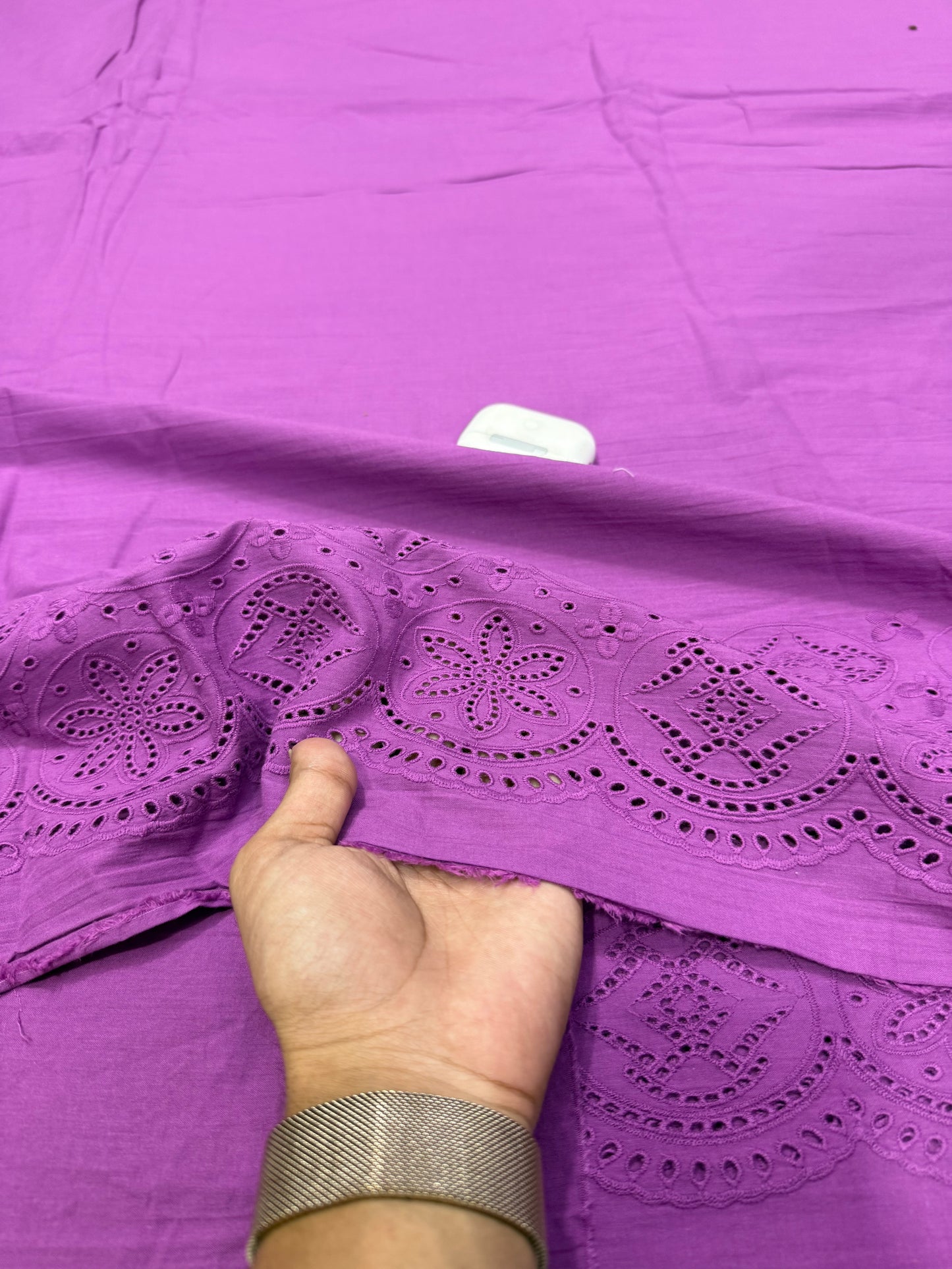 Buy Premium Cotton Cambric Schiffli Fuchsia Medallion Fabric