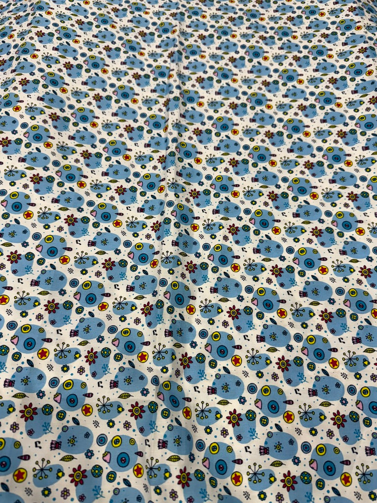 Buy Cotton Poplin Multi Batch Printed On Blue Fabric