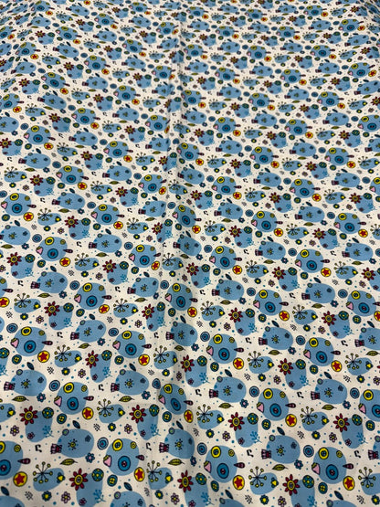 Buy Cotton Poplin Multi Batch Printed On Blue Fabric
