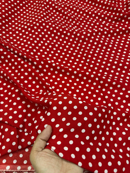 Buy Banana Crepe Red Base Polka Dot Printed Fabric
