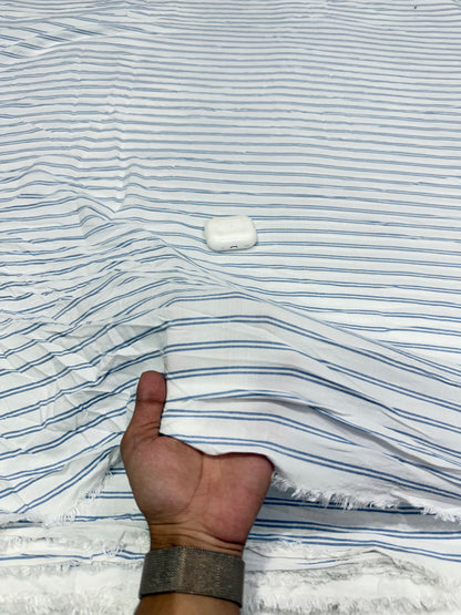 Buy Cotton Slub White Blue Fine Stripe Fabric