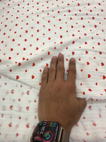 Buy Premium Seersucker White Red Heart Print Fabric