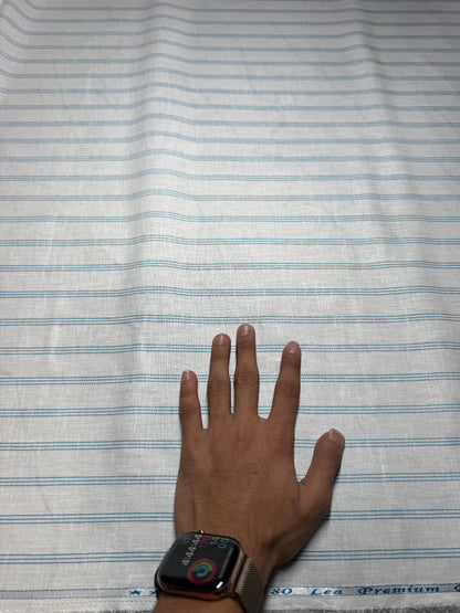 Buy 80 Lea Pure Linen Blue Stripe Shirting Fabric