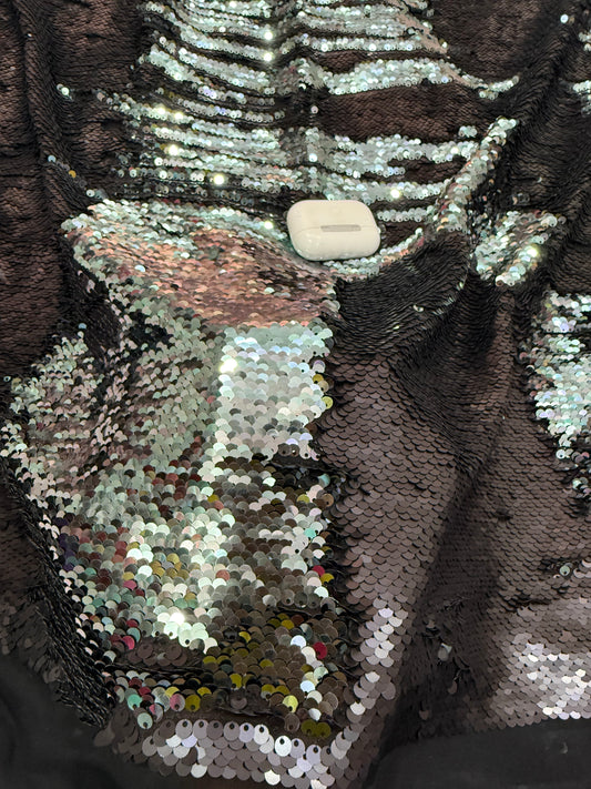Buy Sequins Black Silver Reversible Flip Fabric