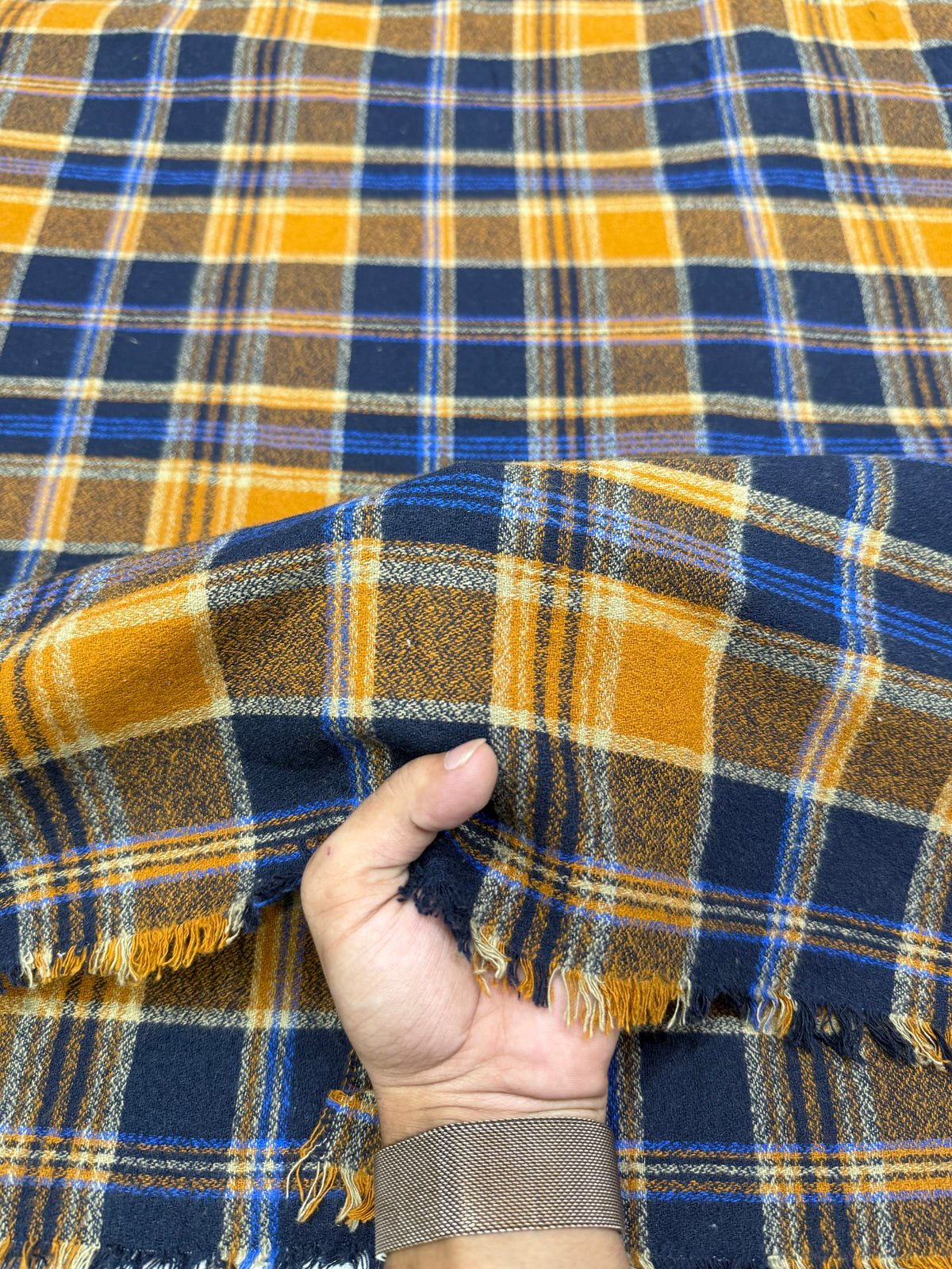 Buy Premium Cotton Twill Navy Blue Mustard Tartan Check Fabric