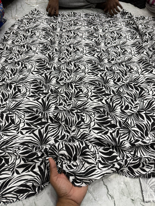 Buy Crimp Cotton Black Leaf Printed Fabric - MAF 