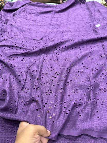 Buy Cotton Hakoba Purple Heavy Work Flower Fabric