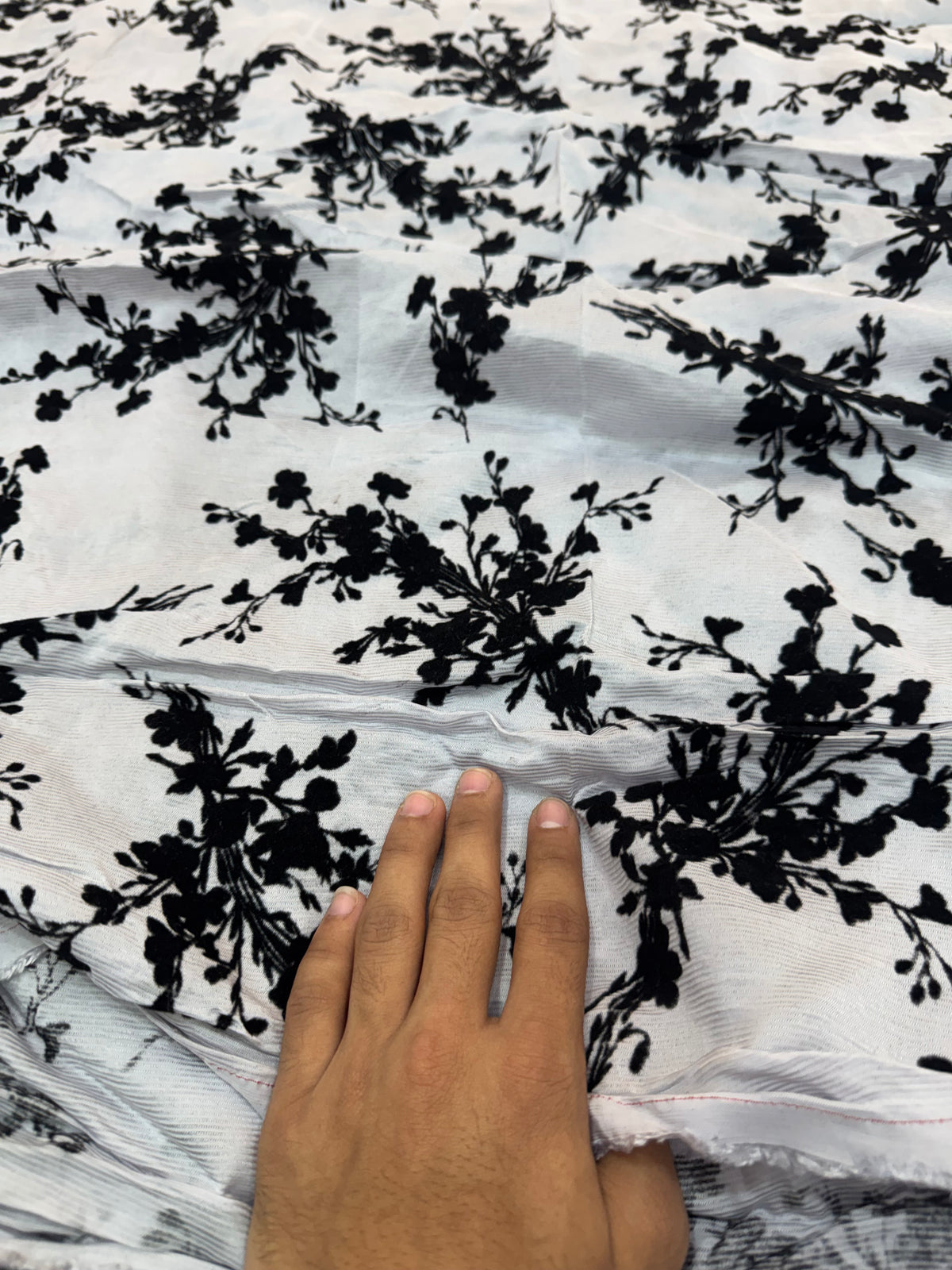 Buy Premium Natural Viscose Silk Embozz White Black Floral Vine Embroidery Fabric