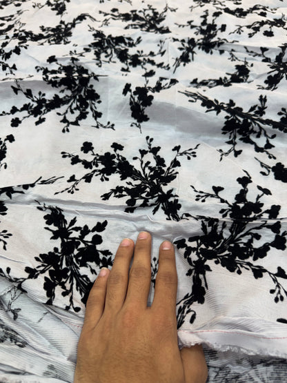 Buy Premium Natural Viscose Silk Embozz White Black Floral Vine Embroidery Fabric