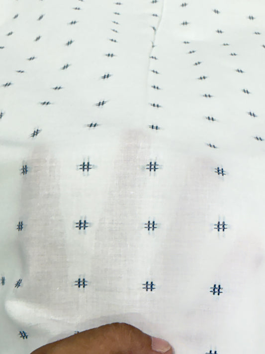 Buy Premium Cotton White Navy Dobby Dot Print Fabric