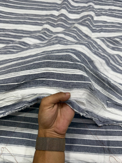Buy Premium Cotton Dobby Grey White Stripe Fabric
