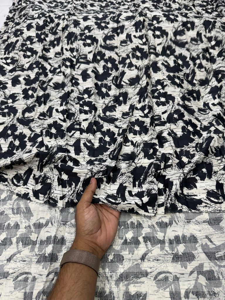 Buy Cotton Poplin Stripe Line Art Base Black Floral Printed Fabric