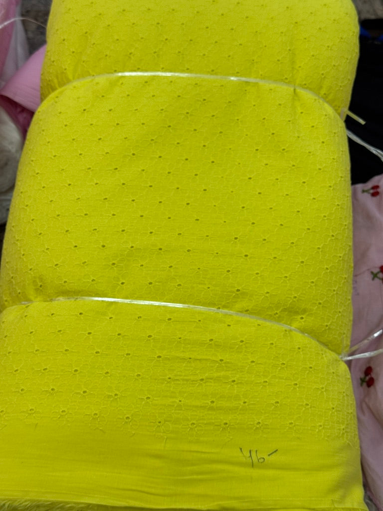 Buy Cotton Hakoba Neon Yellow Baby Flower Embroidery