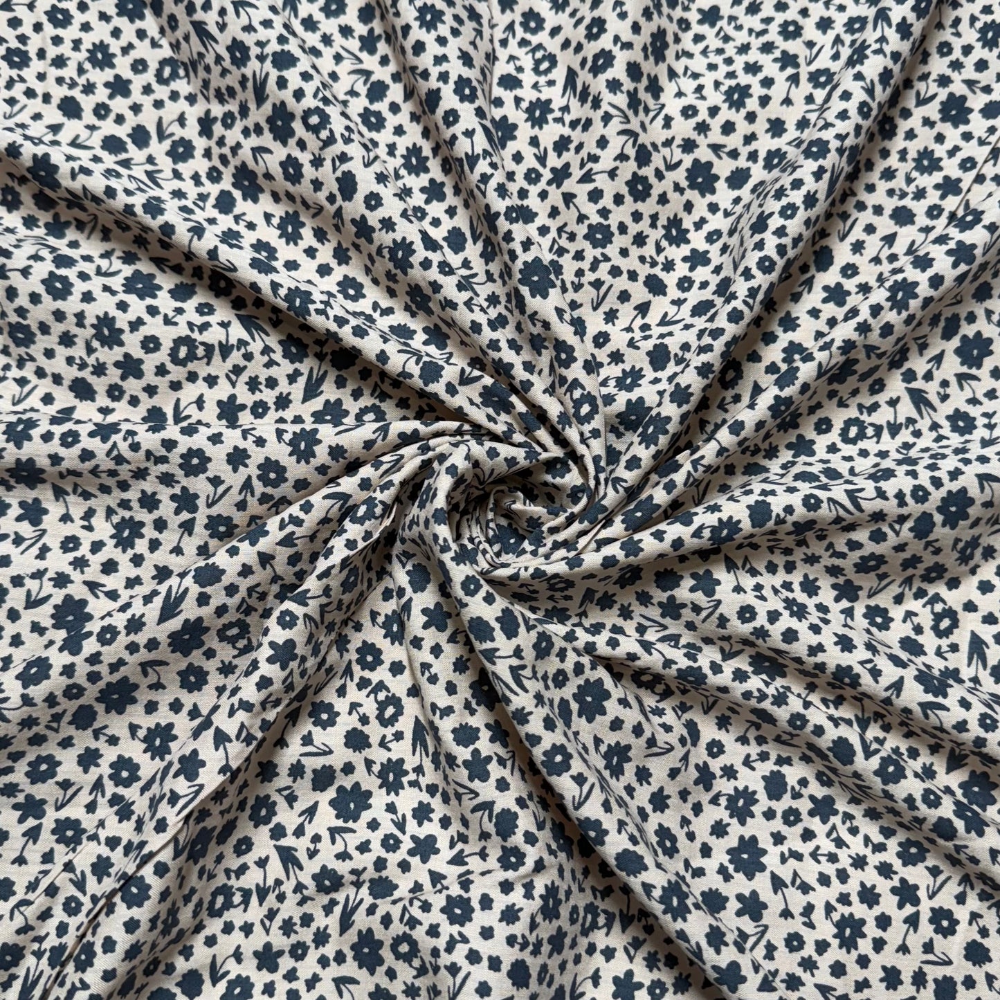 Buy Cotton Slub Retro Beige Flower Printed Fabric - MAF 