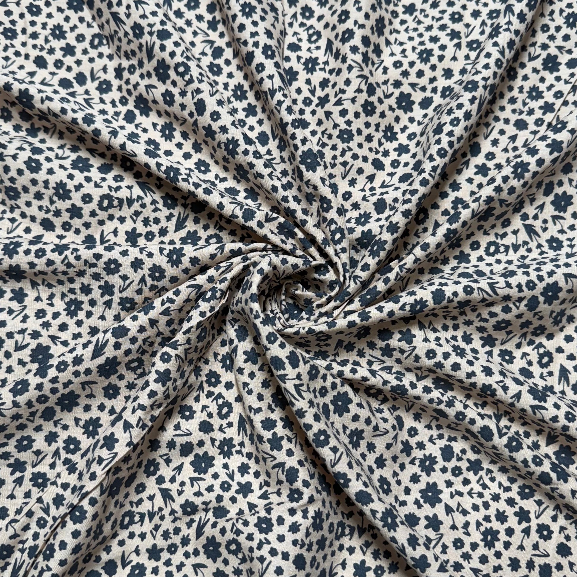 Buy Cotton Slub Retro Beige Flower Printed Fabric - MAF 