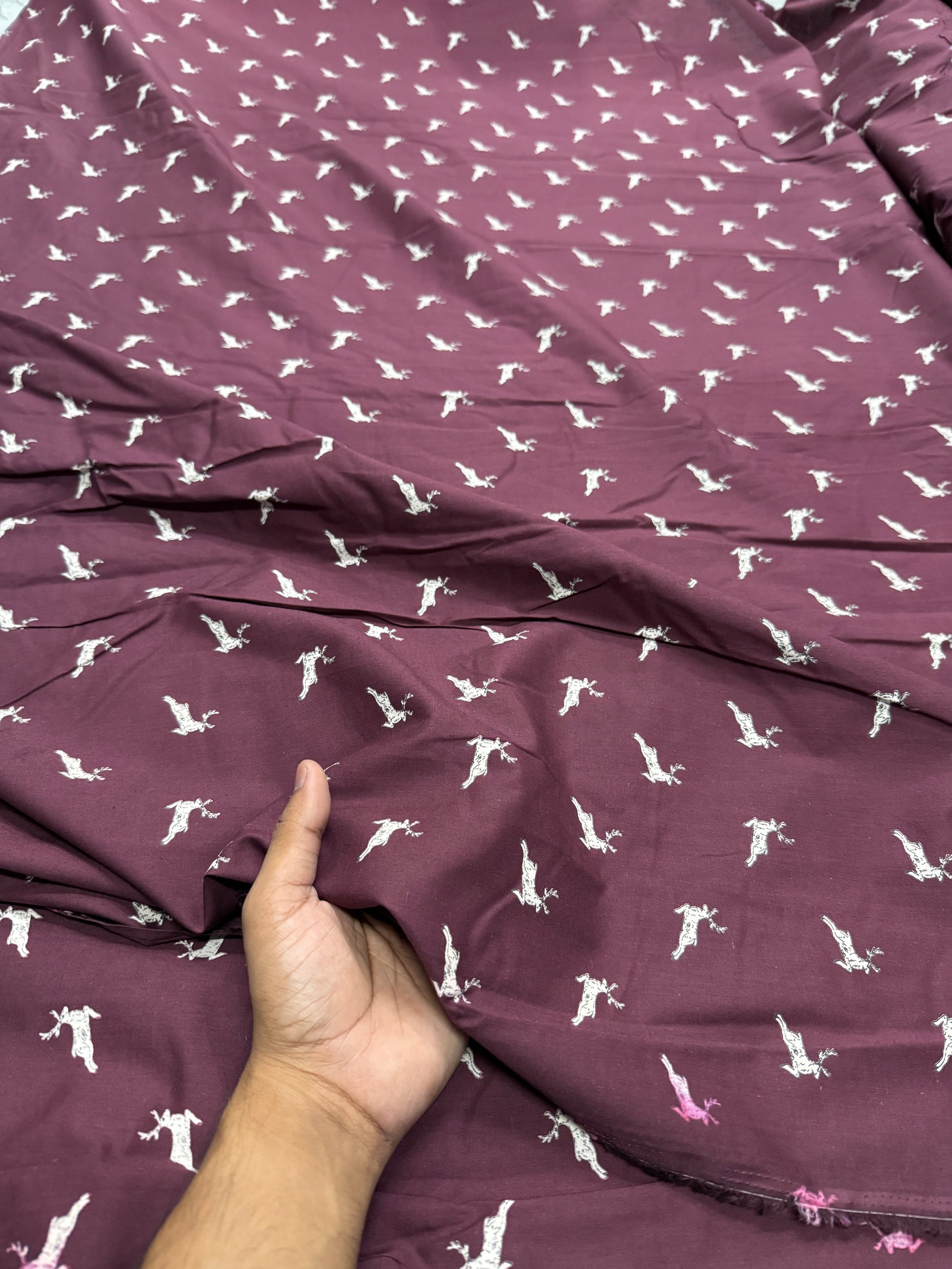 Buy Wine Poplin Reindeer Printed Fabric - MAF 