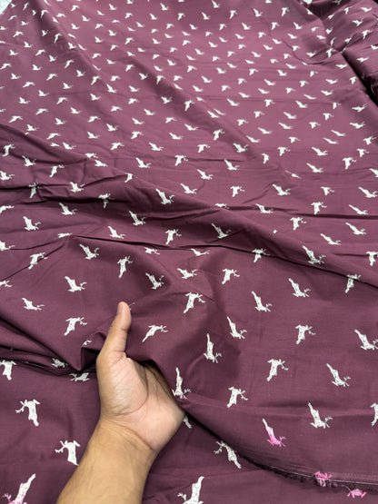 Buy Wine Poplin Reindeer Printed Fabric - MAF 