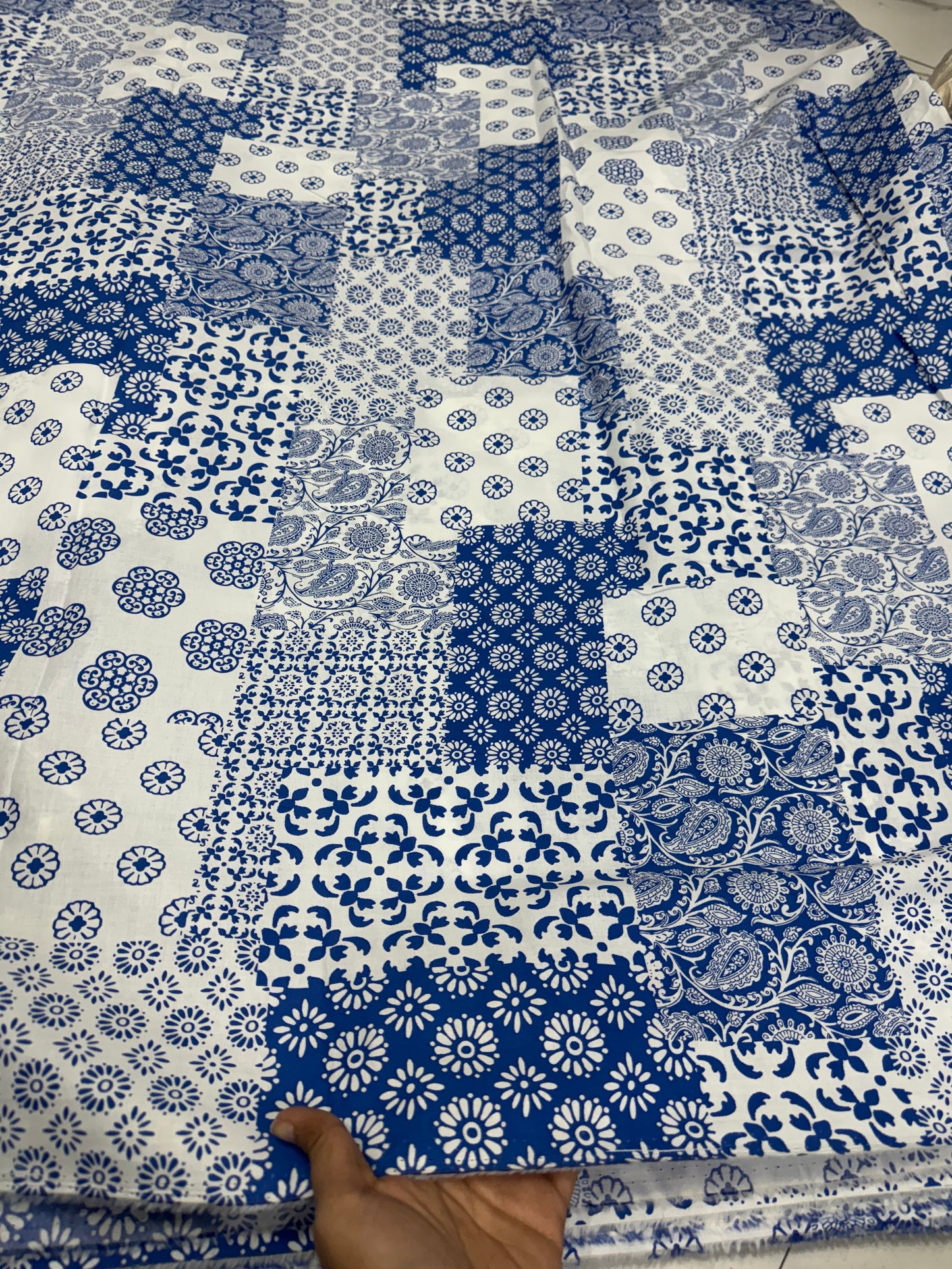 Buy Mul Cotton Multi Patch Blue Printed Fabric