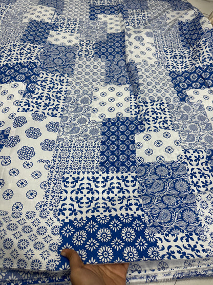 Buy Mul Cotton Multi Patch Blue Printed Fabric