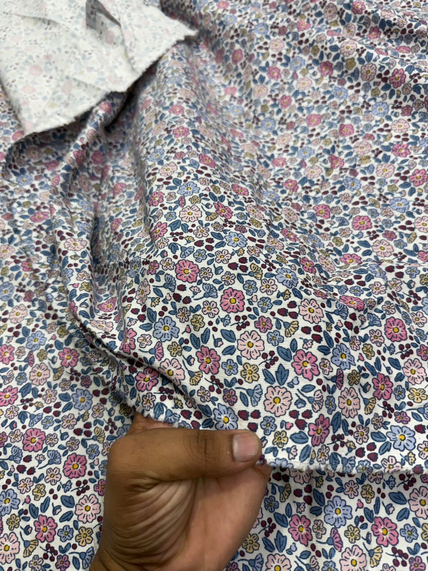 Buy Corduroy White Base Floral Print Fabric