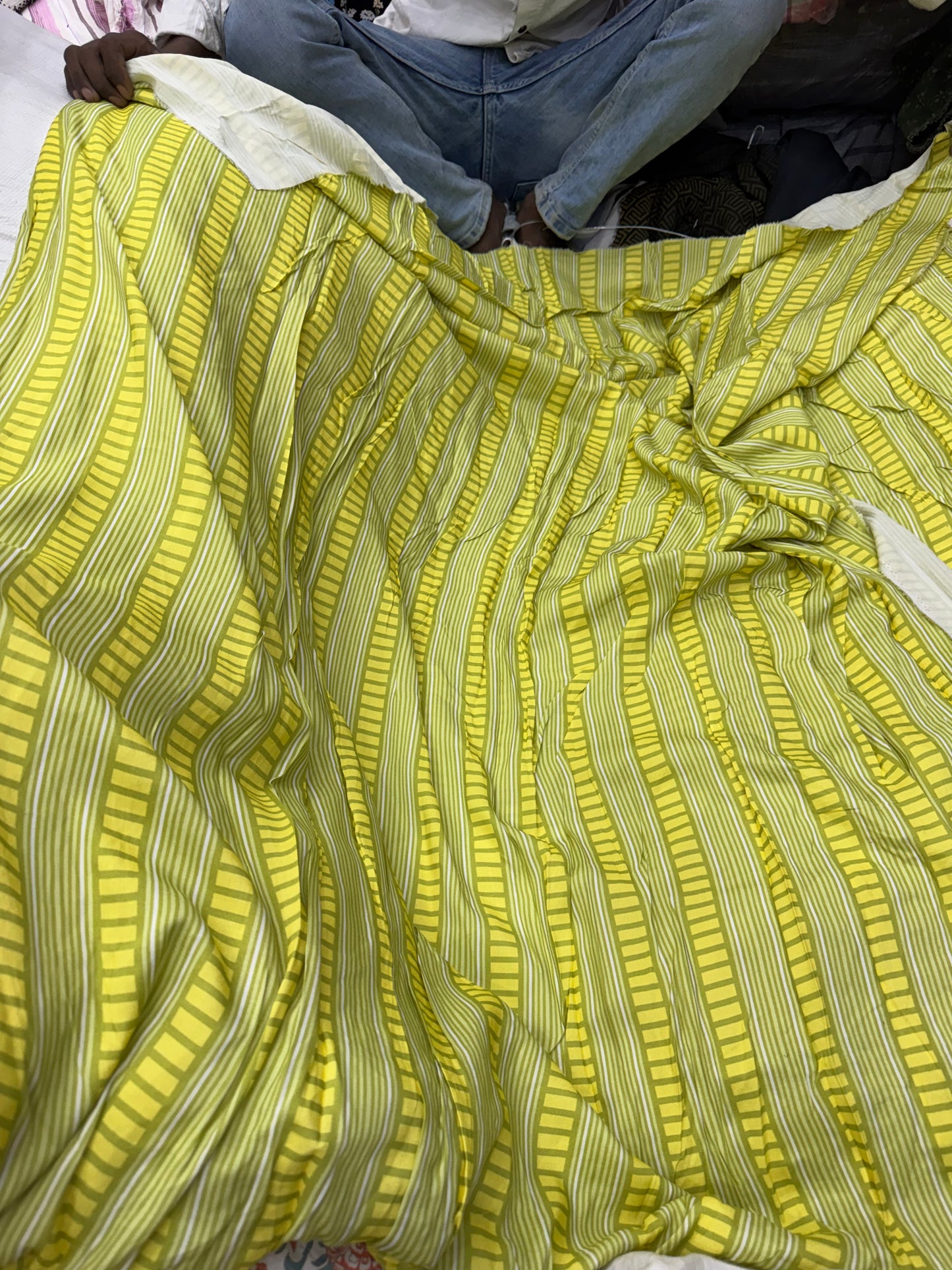 Buy Mul Cotton Yellow Green Summer Unique Printed Fabric