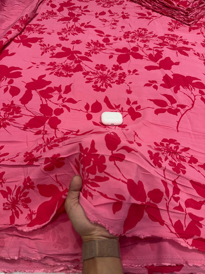 Buy Premium Viscose Crepe Printed Pink Maroon Floral Silhouette Fabric