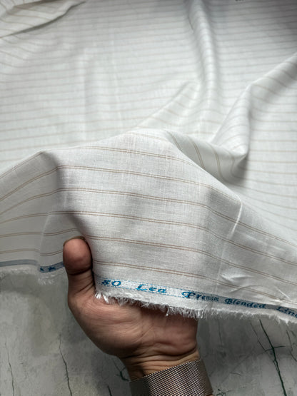 Buy 80 Lea Pure Linen Brown Double Line Stripe Shirting Fabric