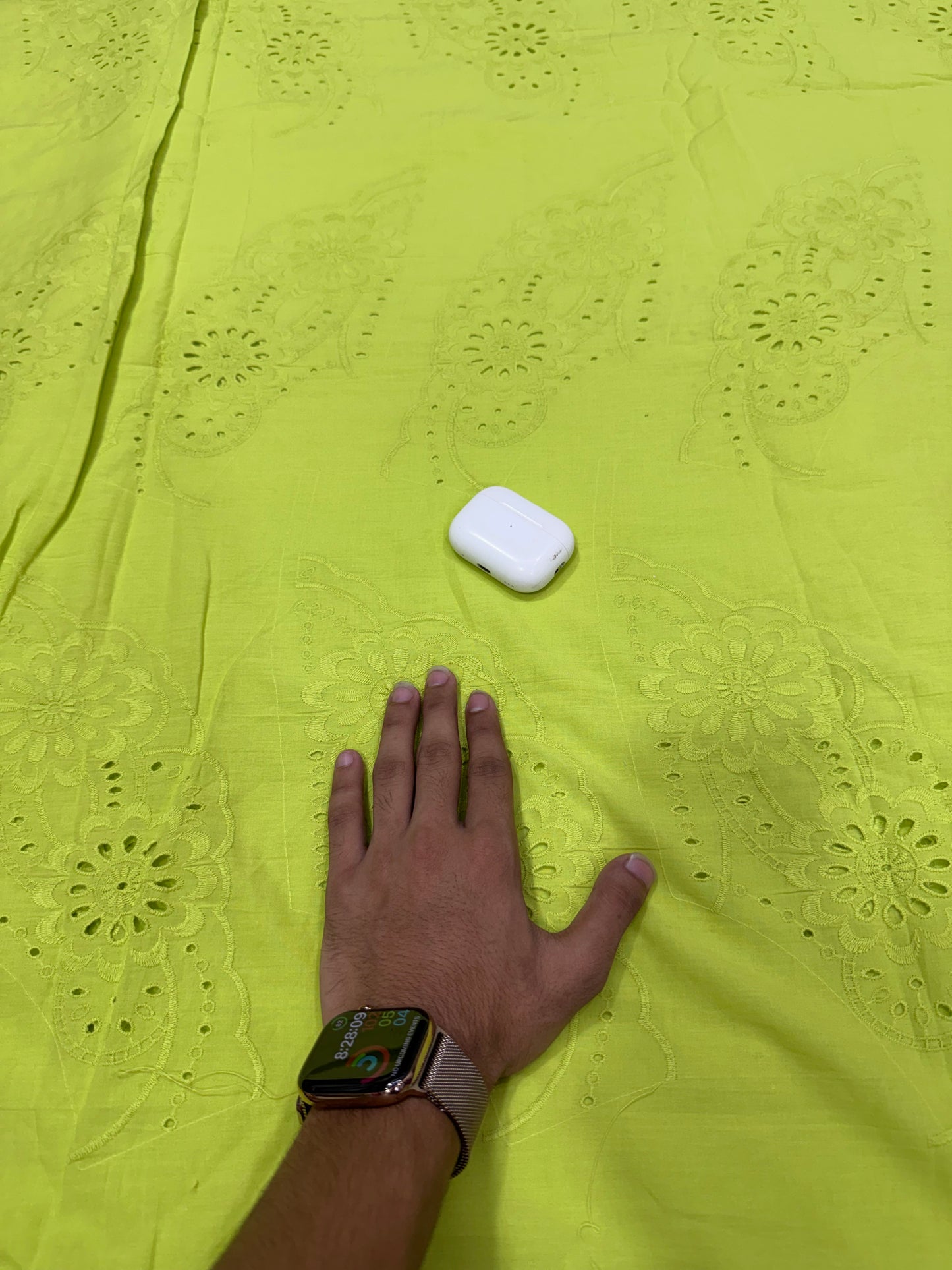 Buy Premium Cotton Cambric Schiffli Lime Rosette Fabric