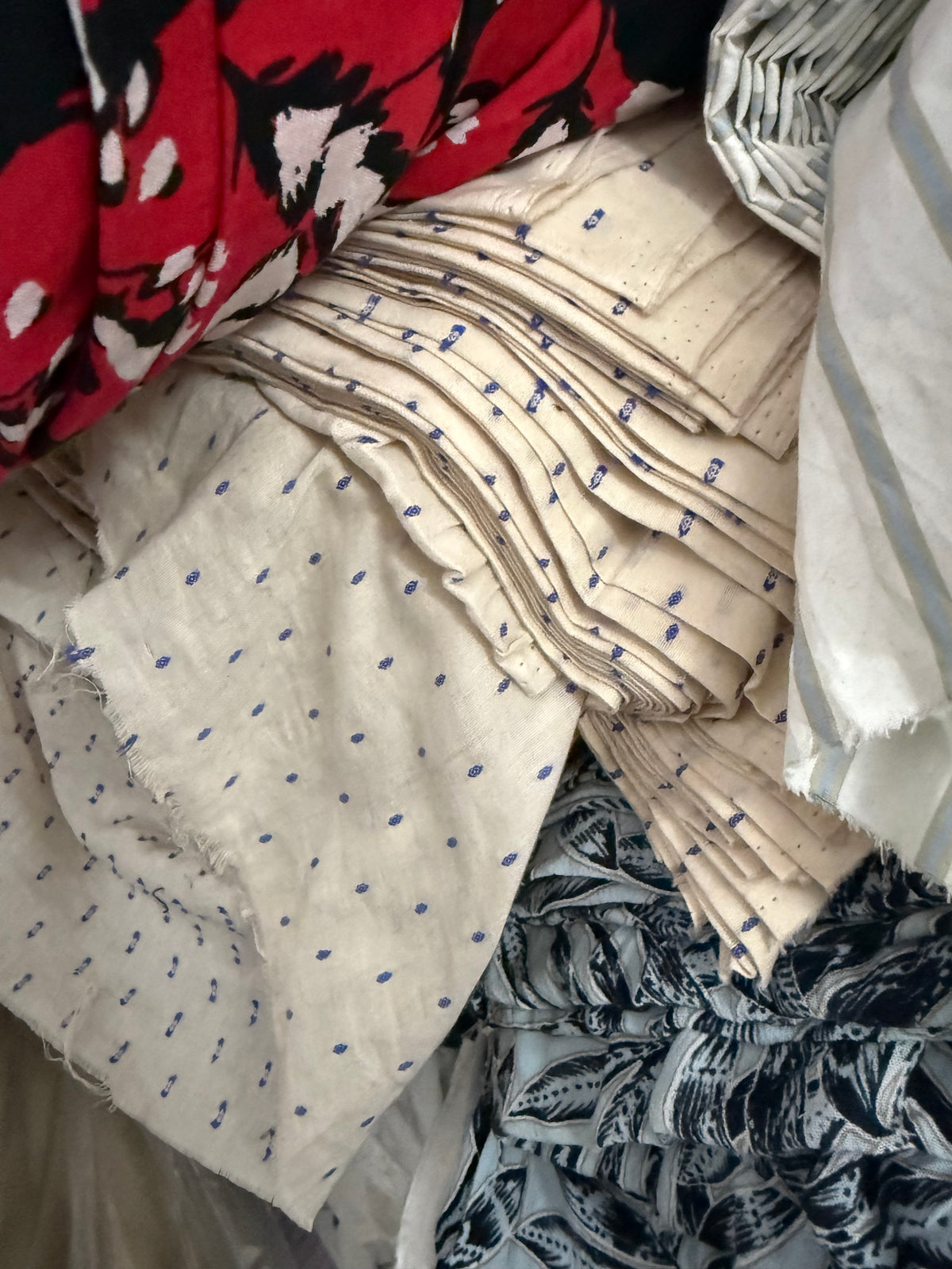 Buy Cambric Beige Blue Buta Dot Fabric