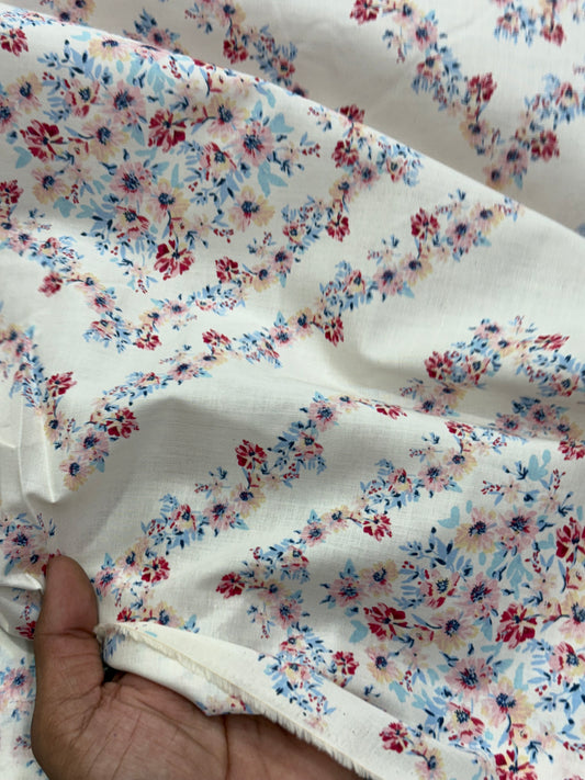 Buy Cotton Poplin Diamond Floral Printed Fabric
