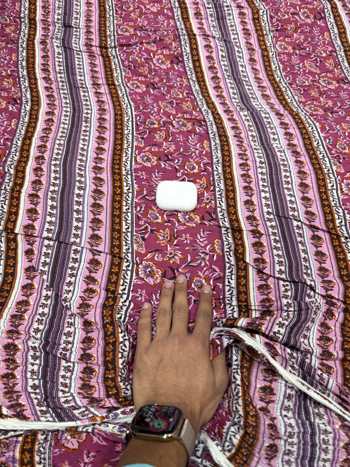Buy Viscose Rayon Crepe Crinkle Maroon Pink Floral Stripe Print Fabric