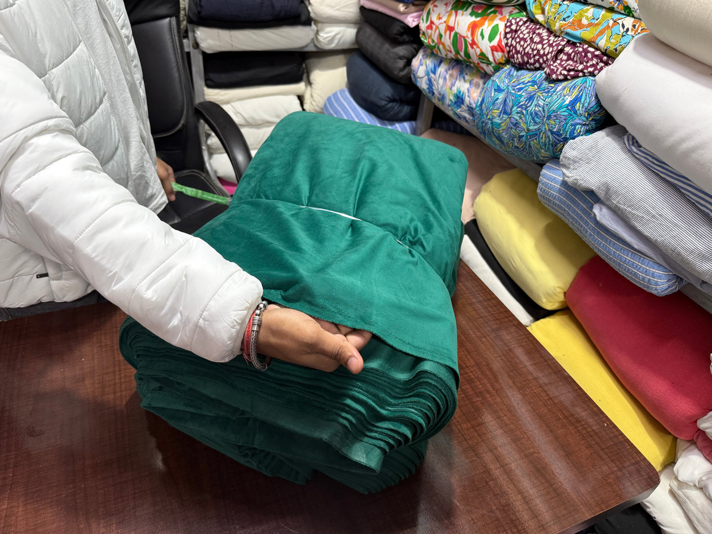 Buy Solid Bright Pakistani Green Cotton Velvet Fabric