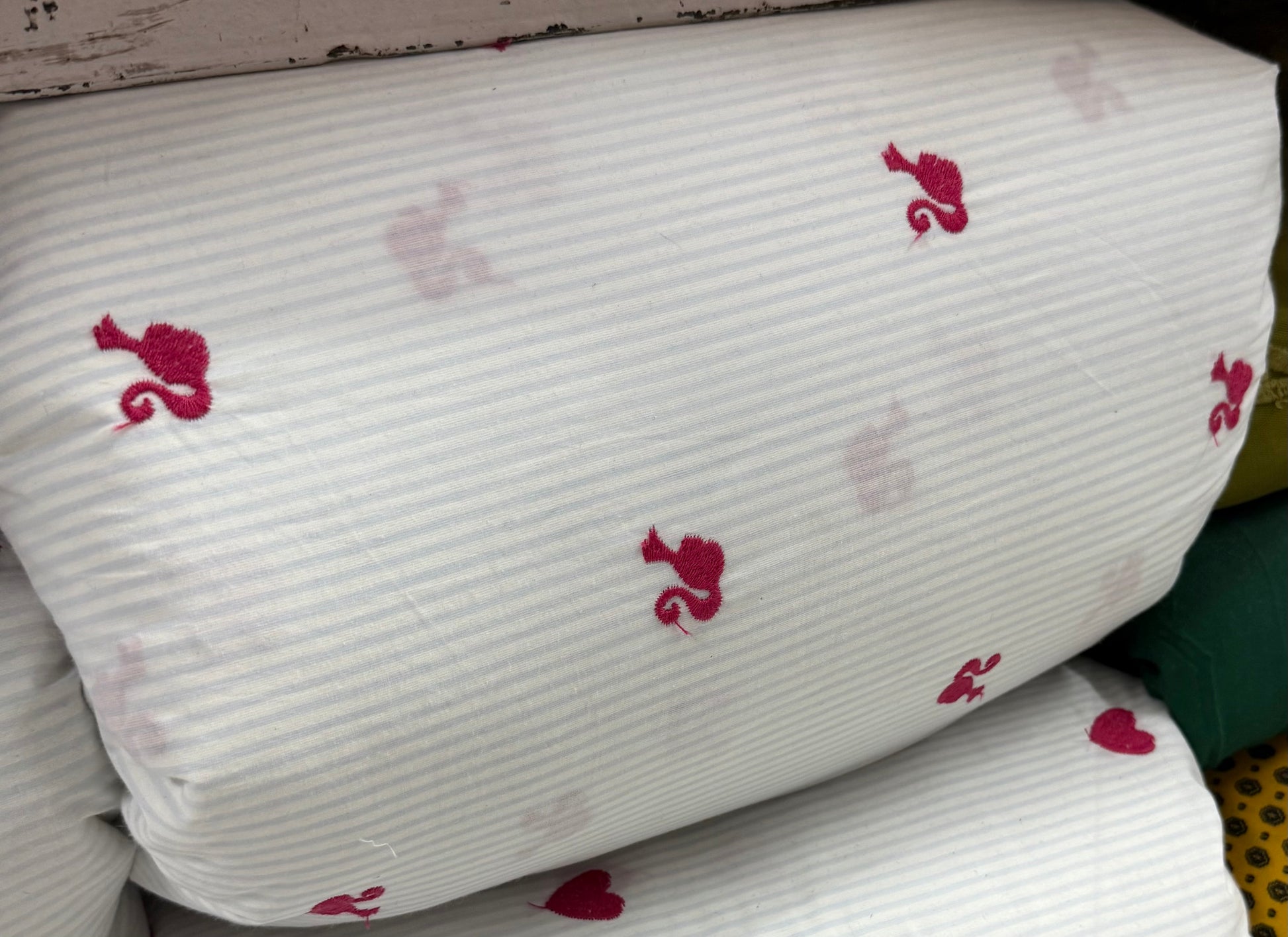 Buy Poplin Blue Stripe Barbie Embroidery Fabric - MAF 