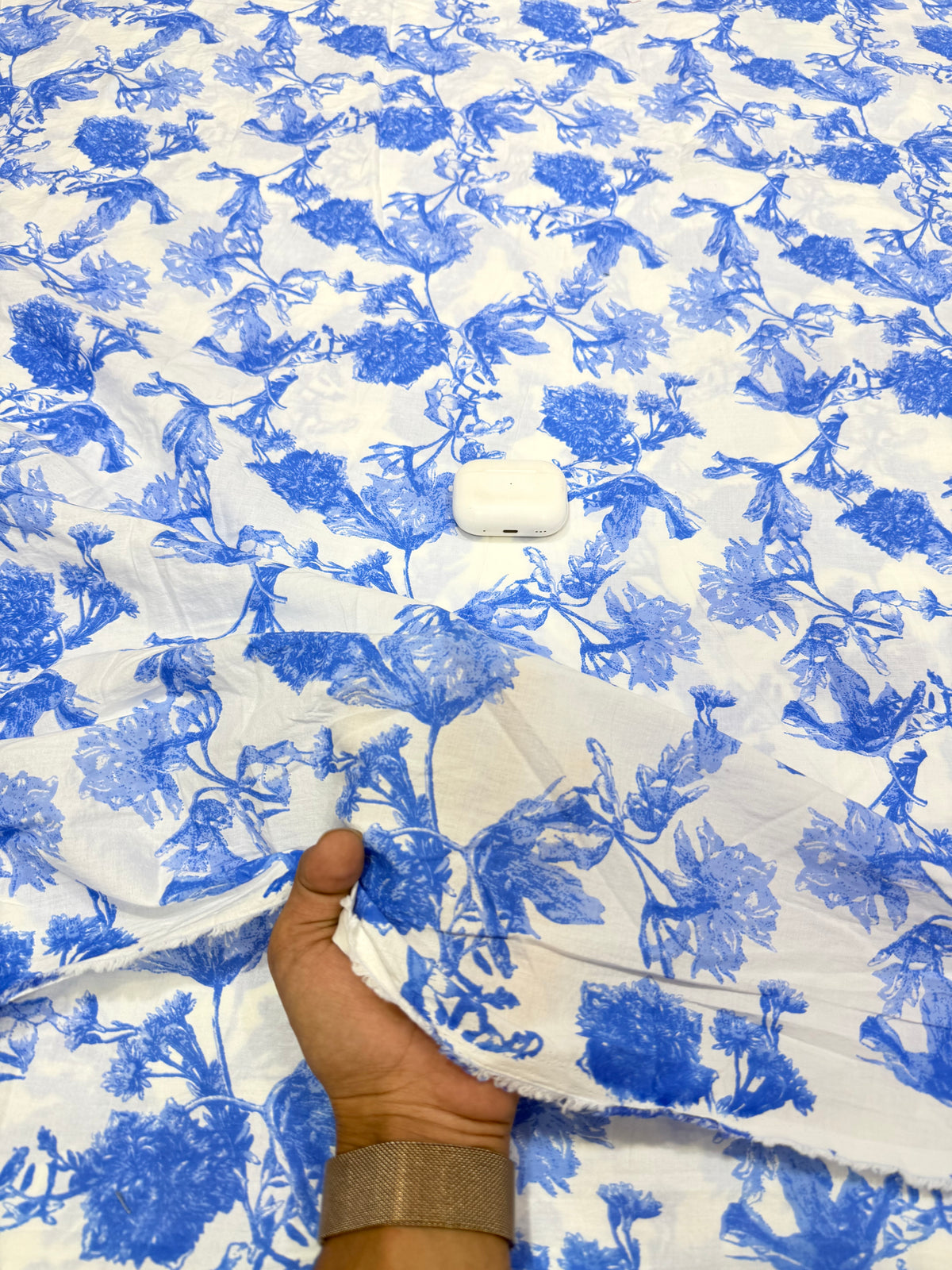 Buy Premium Cotton Cambric White Blue Floral Print Fabric