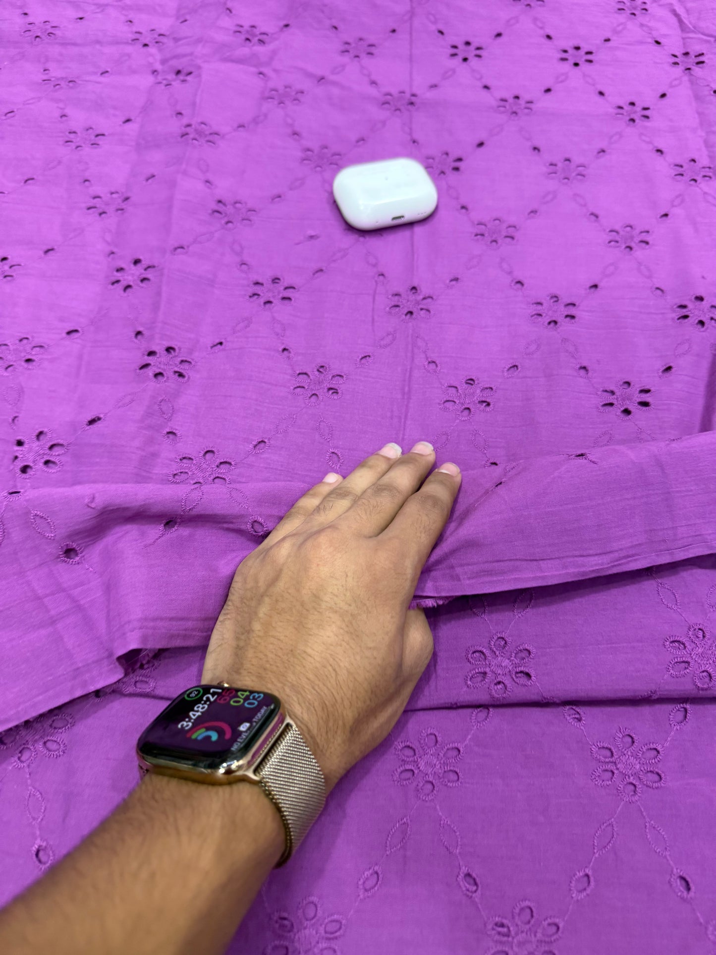Buy Cotton Hakoba Purple Embroidery Flower Fabric