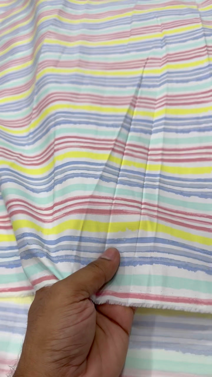 Buy Cotton Poplin Watercolour Spread Colourful Stripes Fabric