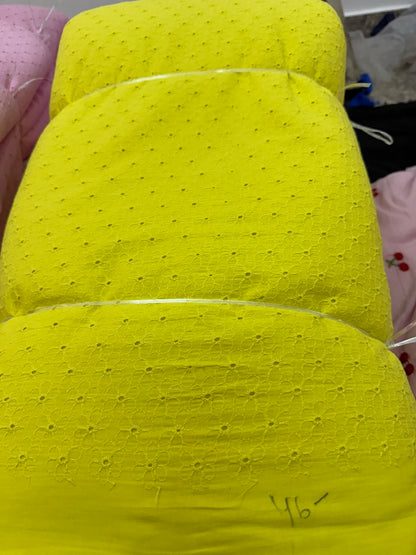 Buy Cotton Hakoba Neon Yellow Baby Flower Embroidery